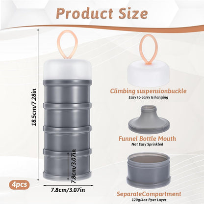 4PCS Protein Powder Container with Funnels Stand, 4 Stackable Non-Spill Protein Powder Dispenser On the Go Portable Leakproof Snack Storage Container for Travel Workout Fitness (Gray + White) - Image 2