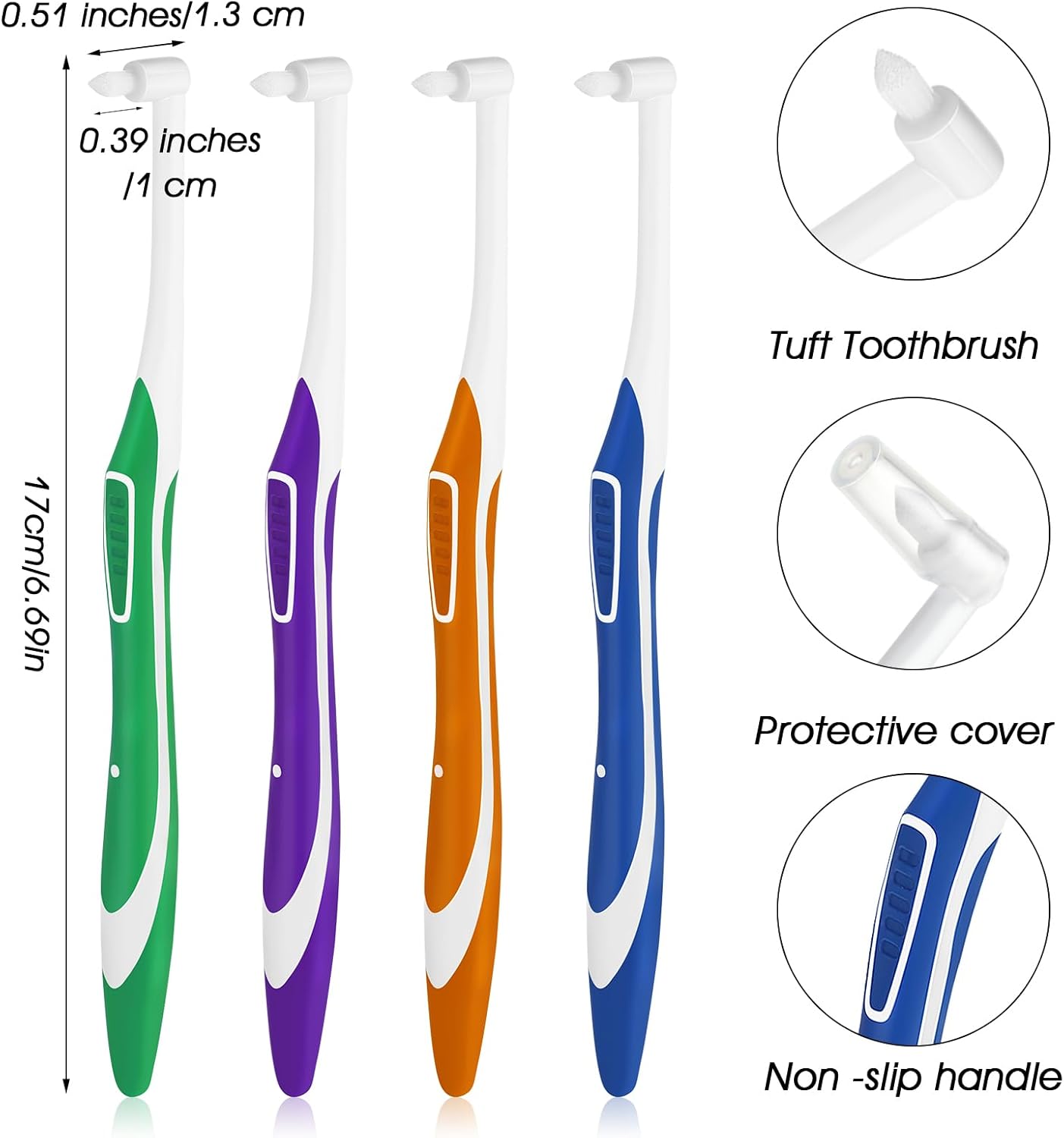 4pcs Tuft Toothbrush Single Tufted Slim Interspace Teeth Brushes End-tuft Tapered Compact Soft Dental Brushes for Detail Cleaning (Green + Blue + Yellow + Purple) - Image 2