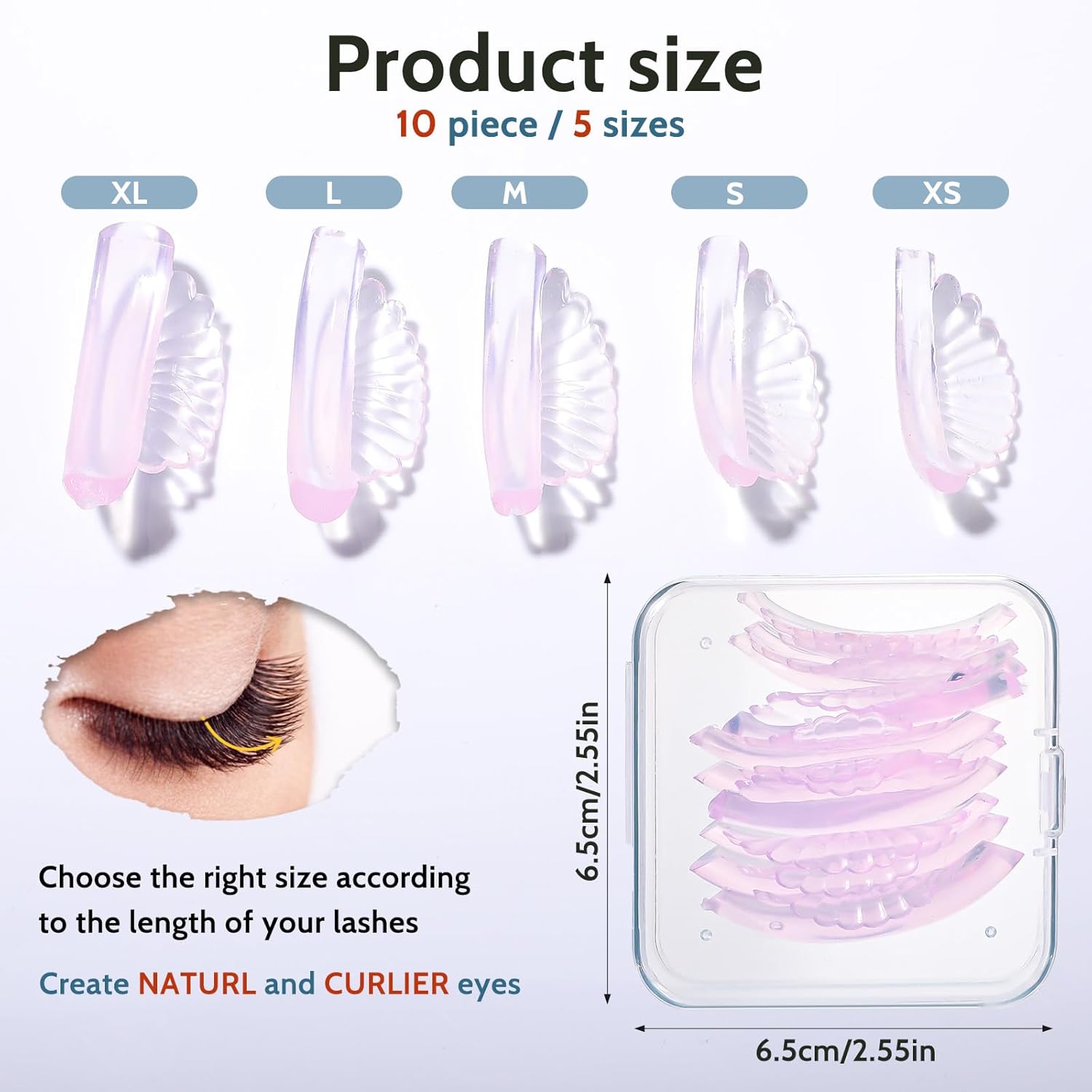 10 Pcs 5 Sizes Lash Lift Pads Self-Adhesive Super Soft Shell Pink Lash Perming Curler Shield Pads Reusable Professional Silicone Eyelash Curlers for All Eye Shapes Lash Lifting - Image 2
