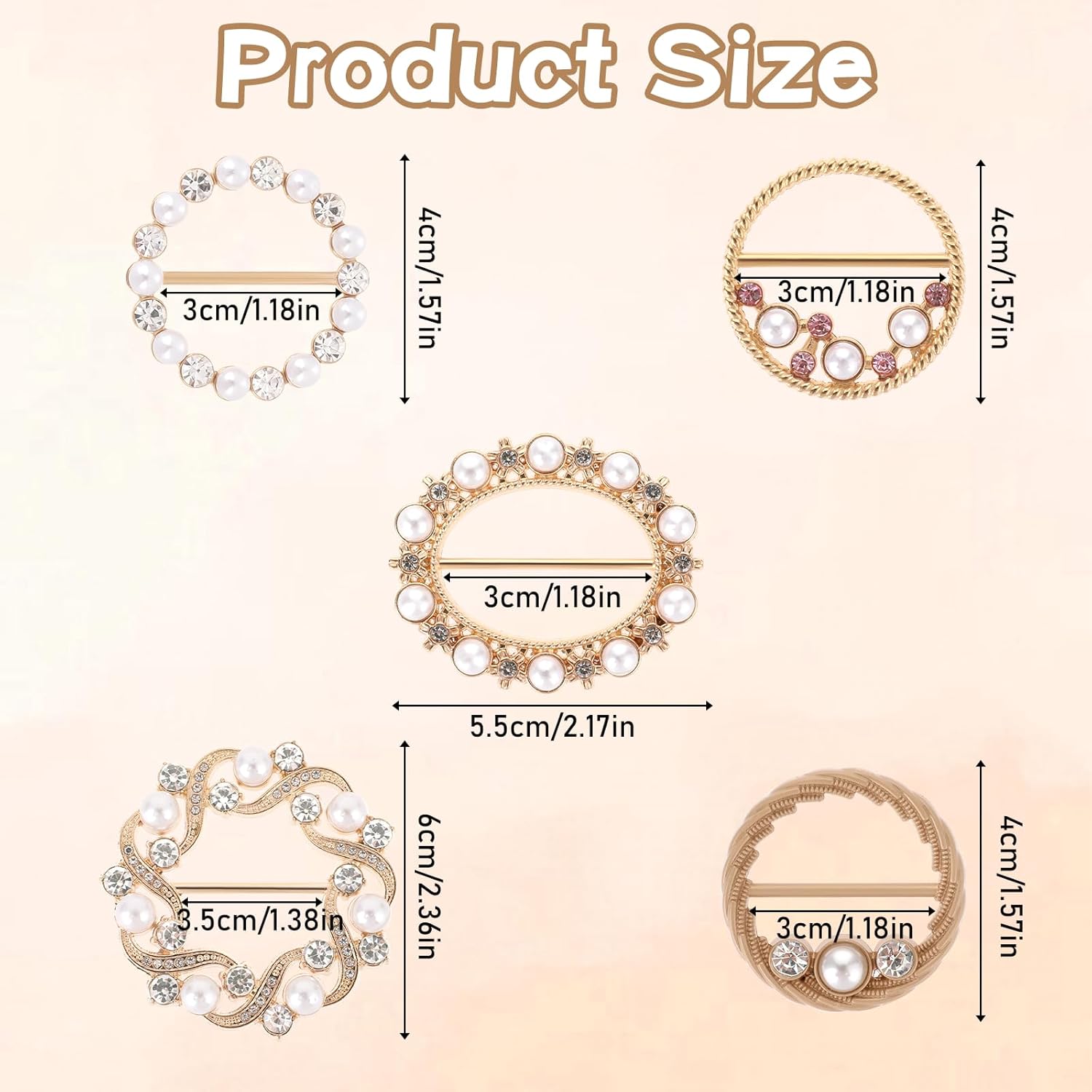 5 PCS Shirt Clips Metal Scarf Ring Clip Shirt Ties Clips for Women Dress Clips for Girls Round T-Shirt Ties Rings Round Corner Knotted Buttons with Rhinestone Pearl Adjustment Buckles for Decoration - Image 2