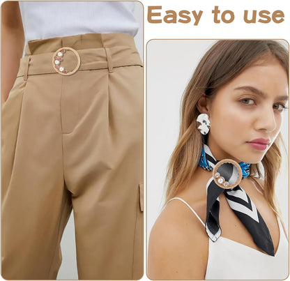5 PCS Shirt Clips Metal Scarf Ring Clip Shirt Ties Clips for Women Dress Clips for Girls Round T-Shirt Ties Rings Round Corner Knotted Buttons with Rhinestone Pearl Adjustment Buckles for Decoration - Image 4