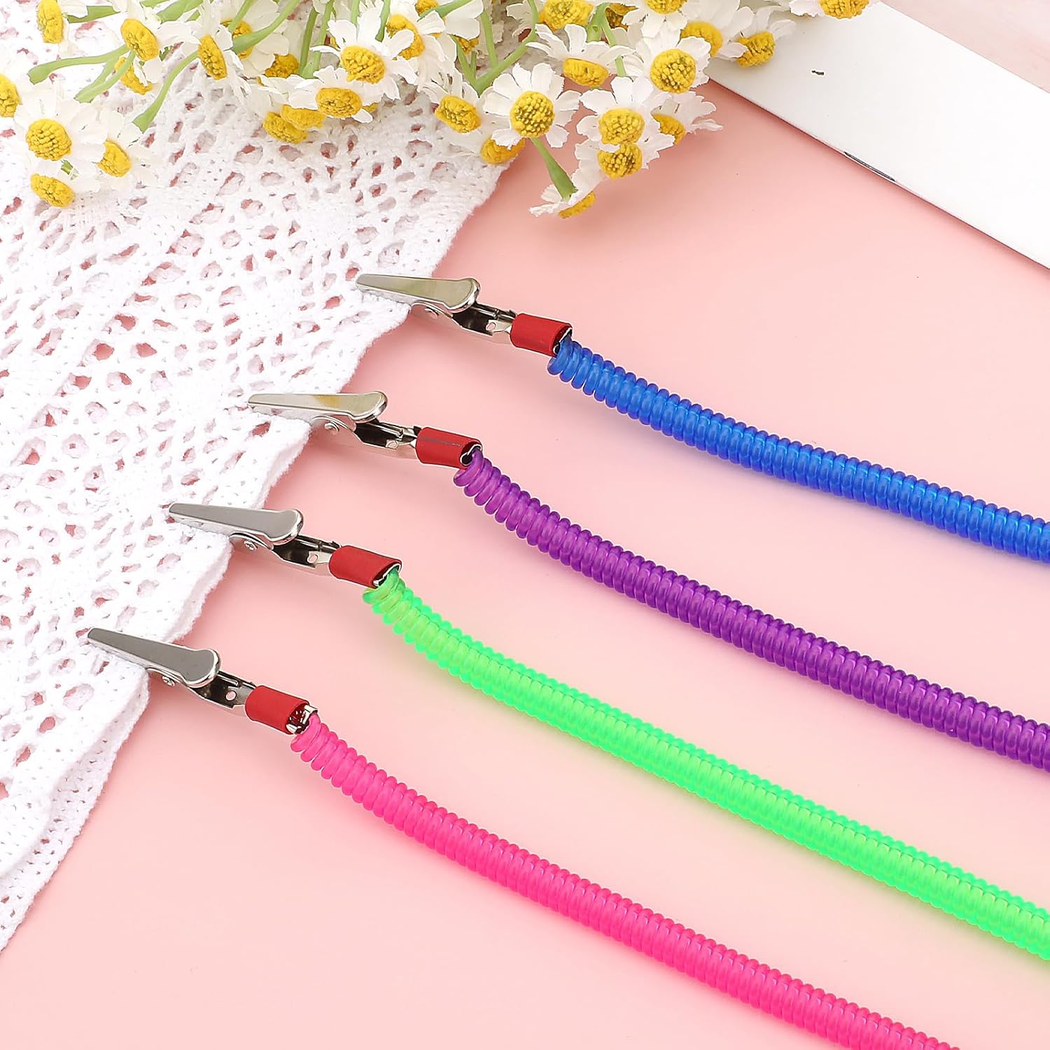 4Pcs Bib Holder Clip Dental Napkin Clip, Neck Chains with Metal Clips for Dental Clinic, Colorful Dentist Bib Holder Clip Napkin Dental Bib Clips for Bibs Face Cover Kids Adult and Elderly - Image 3