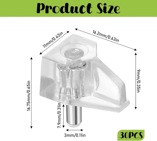 1/8 Inch (3mm) Shelf Support Peg Shelf Pegs Clear Plastic Cabinet Shelf Pins Shelf Holder Pins Replacement Pegs Furniture Shelves Holder Pegs for Kitchen Furniture Cabinet Bookcase, 30Pcs - Image 2