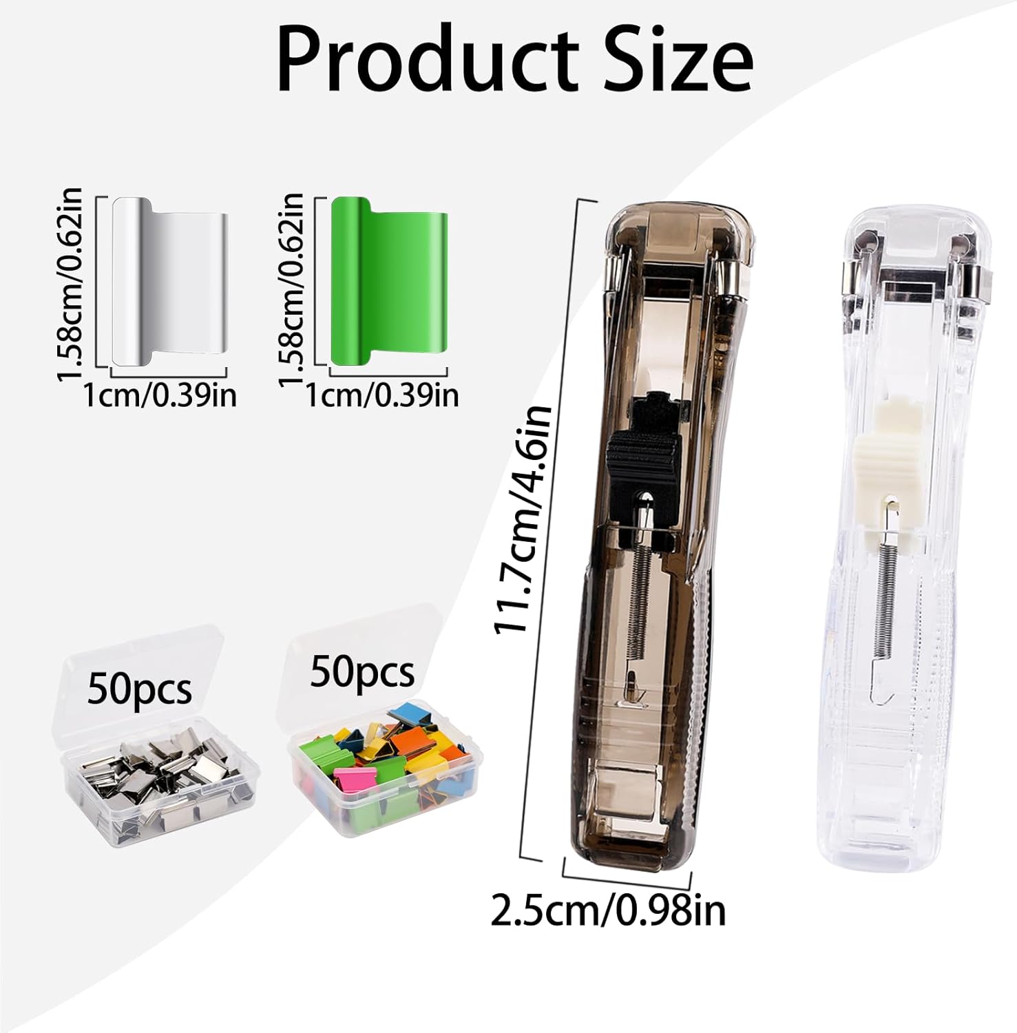 2 Pcs Portable Handheld Paper Clam Clip Dispenser Paper Clam Clip Dispenser with 100 Pcs Paper Clam Clip Refills Mini Push Stapler Paper Cip Dispenser Paper Clamps for Fixing Paper Documents - Image 2