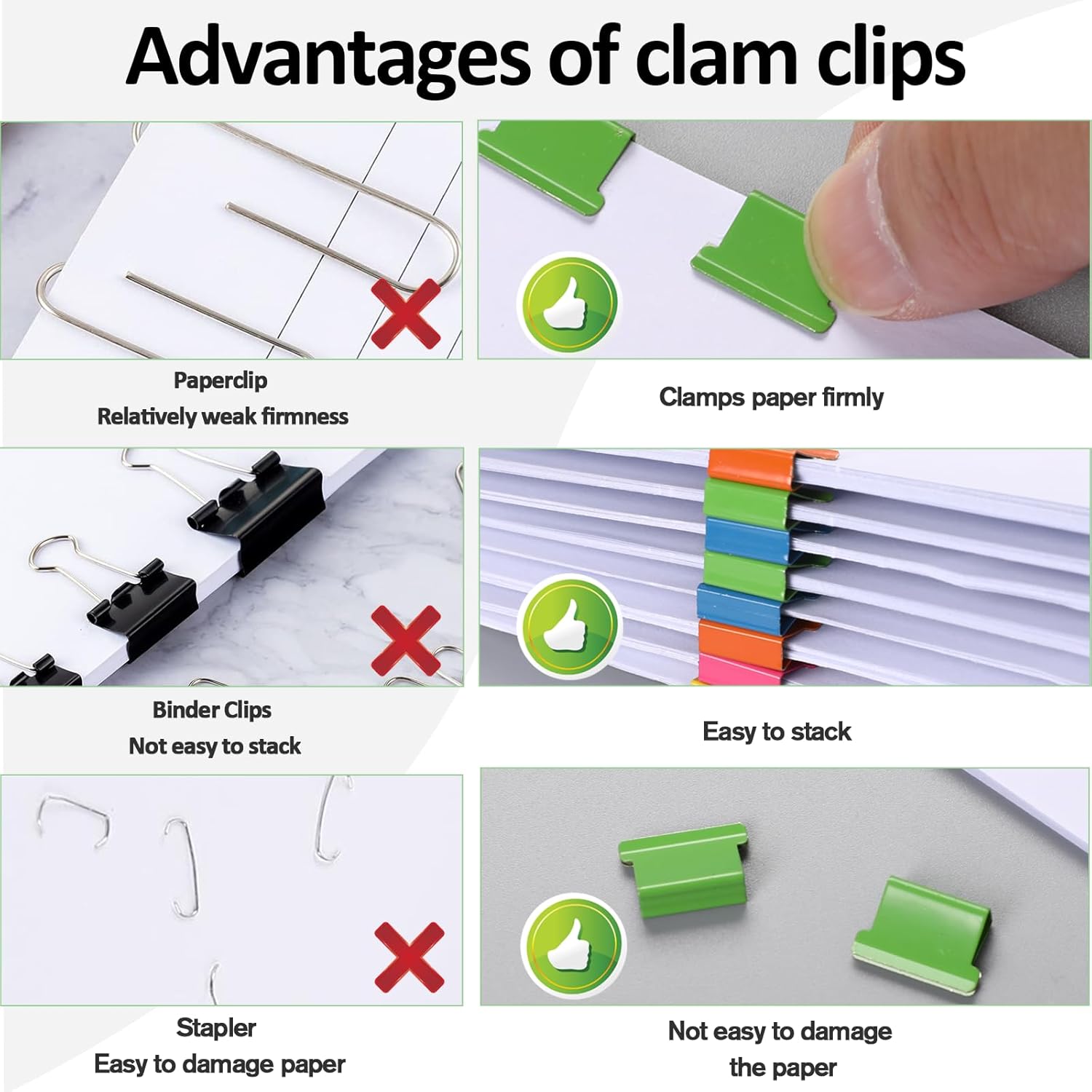 2 Pcs Portable Handheld Paper Clam Clip Dispenser Paper Clam Clip Dispenser with 100 Pcs Paper Clam Clip Refills Mini Push Stapler Paper Cip Dispenser Paper Clamps for Fixing Paper Documents - Image 4