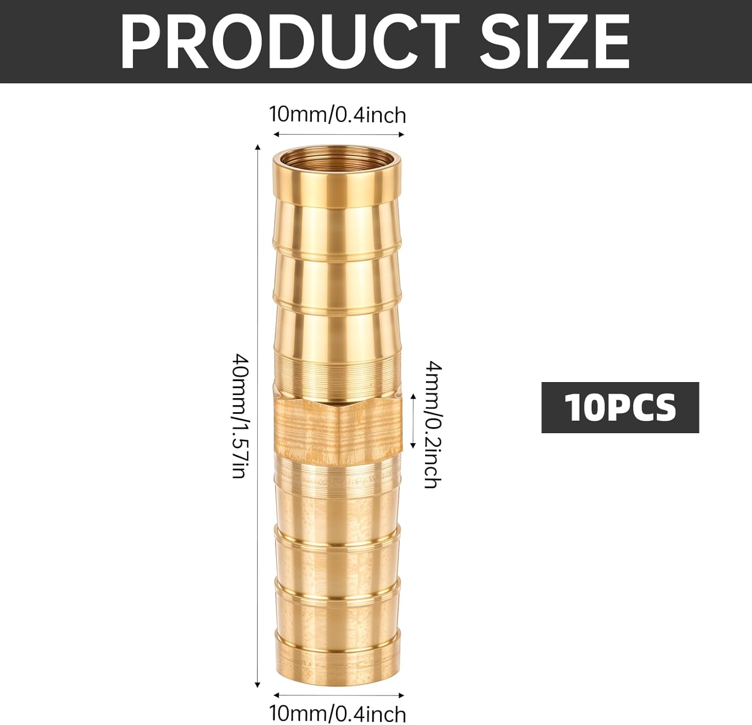 10Pcs Brass Hose Barb Fitting, 3/8" Hose ID Brass Hex Barbed Splicer Mender Barb Hose Union Fuel Gas Water Air Oil, Barbed Fuel Line Connecto Splicer Brass Hose Fitting Mender Joiner - Image 2