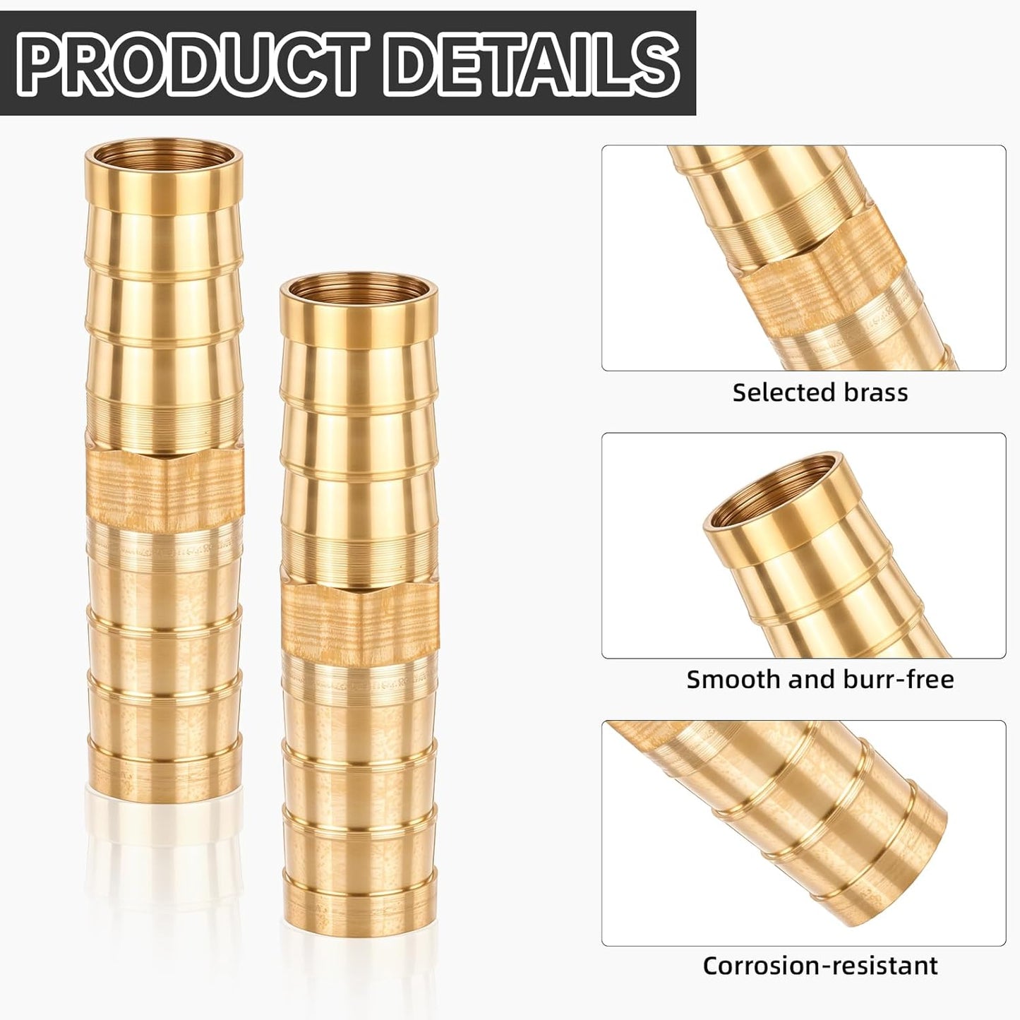 10Pcs Brass Hose Barb Fitting, 3/8" Hose ID Brass Hex Barbed Splicer Mender Barb Hose Union Fuel Gas Water Air Oil, Barbed Fuel Line Connecto Splicer Brass Hose Fitting Mender Joiner - Image 3