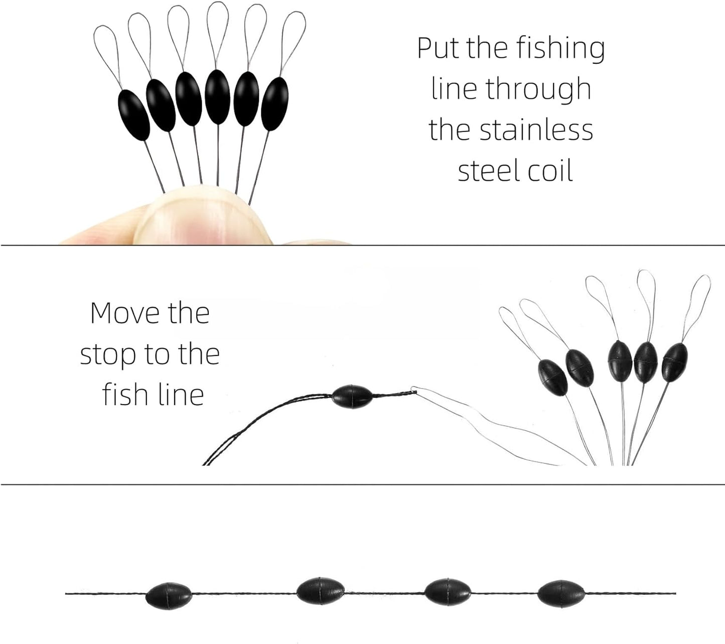 240 Pieces Middle-Sized Fishing Rubber Bobber Beads Stoppers 6 in 1 Black Float Sinker Stops - Image 4