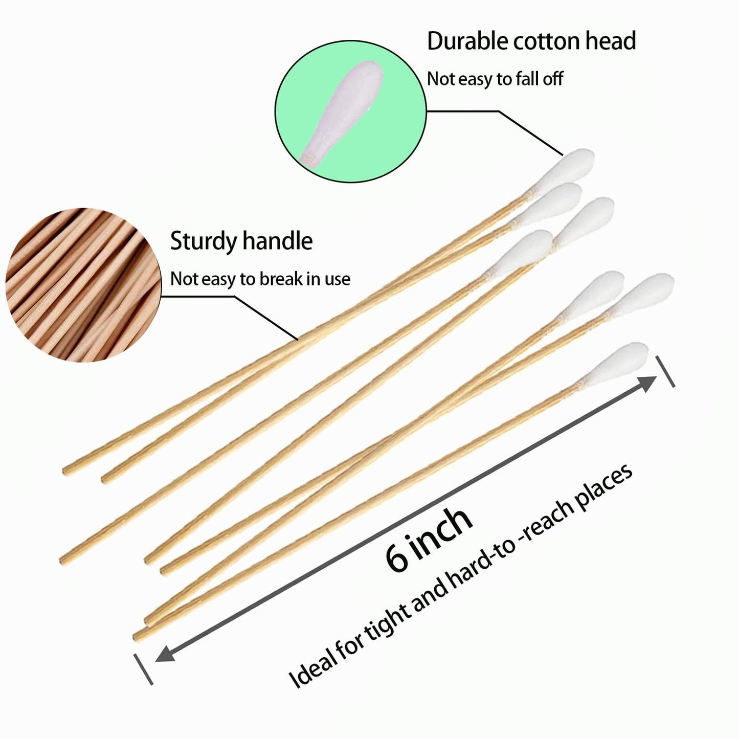 200PCS Cotten Swab Applicators, 6 Inch Long Wooden Cotton Swabs - Cleaning Gun Sterile Medical Q Sticks Tips Applicator With Wood Handle - Makeup & Ear Cleaner Remover Tools - For Ceramics, Jewelry - Image 2