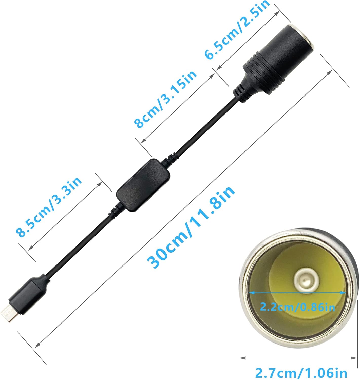 USB C Male to 12V Car Cigarette Lighter Socket Female Converter Cable 1 Ft,USB C to Cigarette Lighter Adapter for Dash Cam, GPS - Image 3