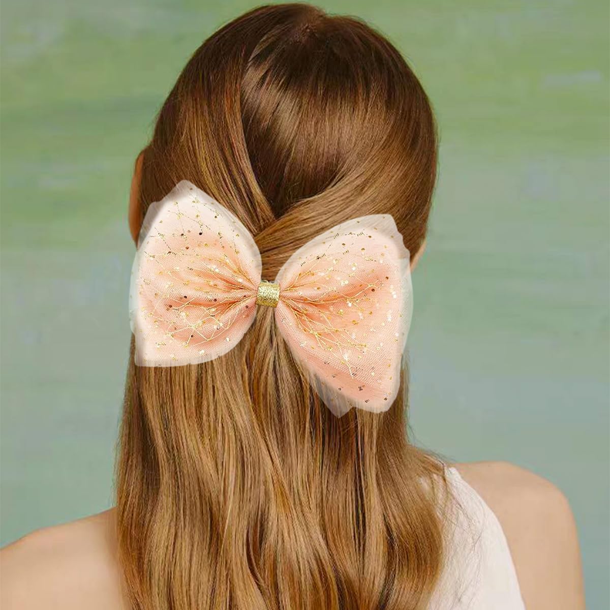 4 PCS Tulle Bows Hair Clips Dotted Tulle Large Bow Hair Clip Cute Glitter Polka Dots Mesh Alligator Hair Clips French hair Bows Soft Bow Hair Dress Up Accessories Shimmery Girl Bows for Women Girl - Image 4