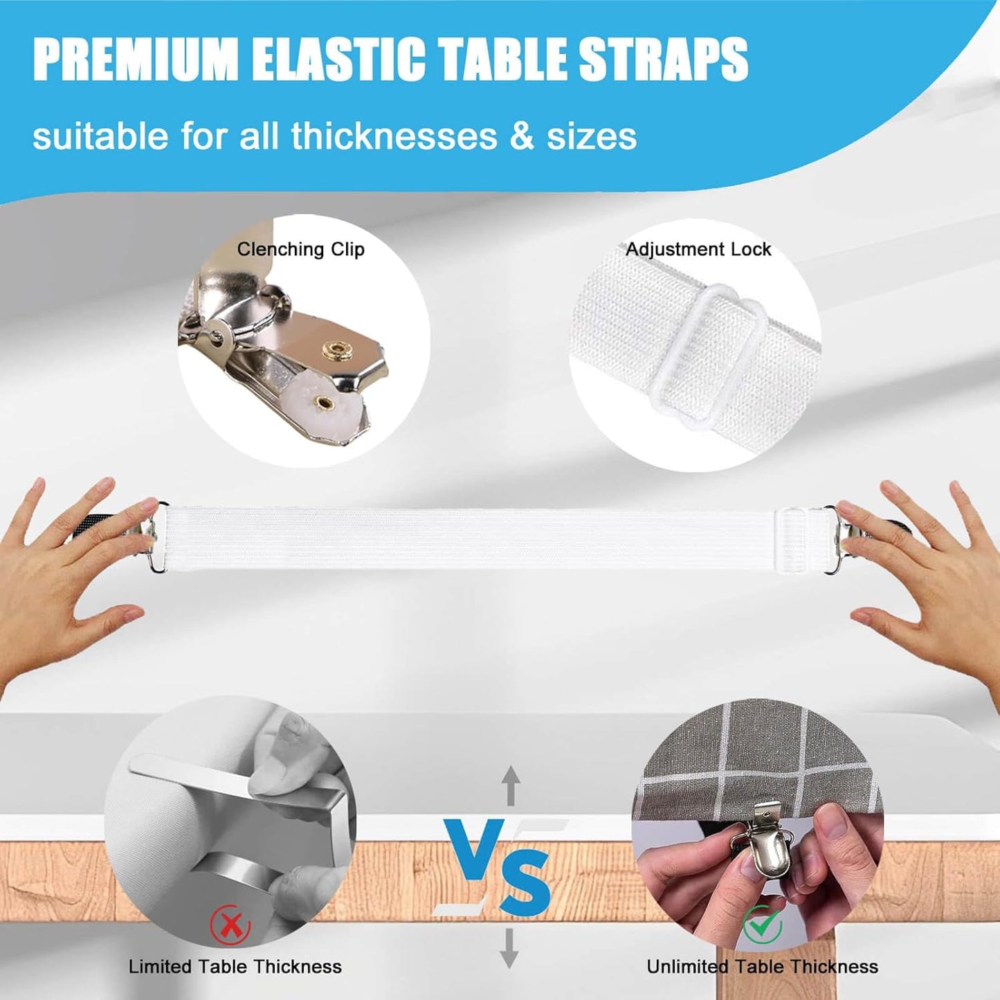 Table Cloth Holder Clips Hidden Strap 5 Pack, Adjustable Elasticity Picnic Tablecloth Clip Indoor Outdoor Large Clamp for Thick Tables Bench Cover Party Restaurant Camping RV Essential Accessories - Image 3