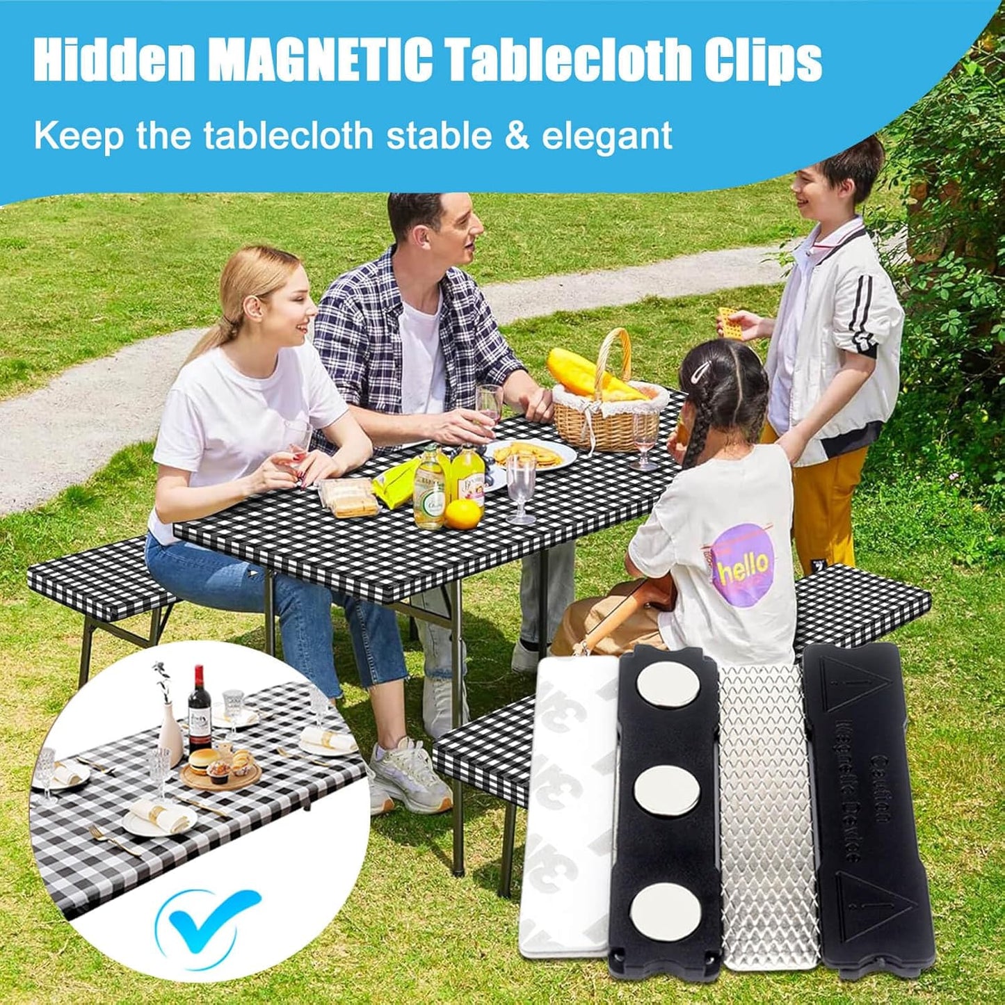 Tablecloth Clips for Thick Tables 6 Pack, Invisible Magnets Picnic Table Cloth Holder Clip Indoor Outdoor Large Clamp for Dining Tables Bench Cover Party Restaurant Camping RV Essential Accessories - Image 2