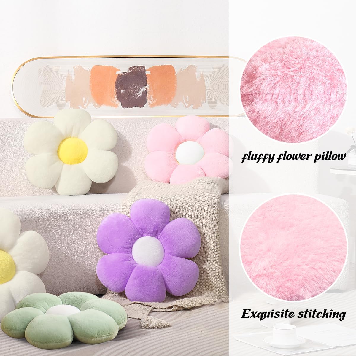 Green Flower Pillow-Daisy Pillows Decorative Throw Pillows,15.7In Cute Flower Shaped Pillow for Bed & Classroom, Fun Throw Pillows Floor Cushions for Home Sofa Chair Couch Decor - Image 2