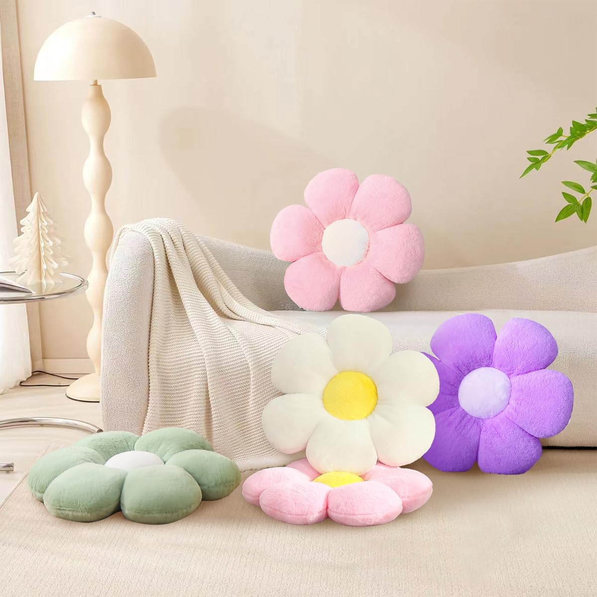 Green Flower Pillow-Daisy Pillows Decorative Throw Pillows,15.7In Cute Flower Shaped Pillow for Bed & Classroom, Fun Throw Pillows Floor Cushions for Home Sofa Chair Couch Decor - Image 4