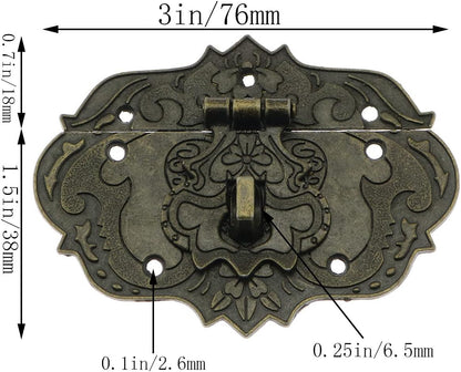 Antique Embossing Decorative Brass Hasp Clasp Latch Lock with Screws for Jewelry Box Ordinary Box Wooden Case Furniture Decoration (Bronze) - Image 2