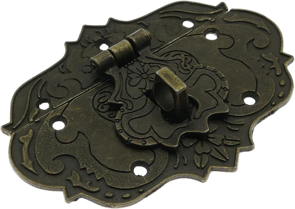Antique Embossing Decorative Brass Hasp Clasp Latch Lock with Screws for Jewelry Box Ordinary Box Wooden Case Furniture Decoration (Bronze) - Image 3