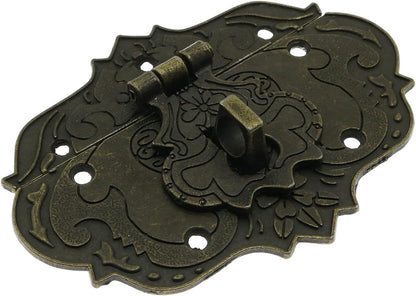 Antique Embossing Decorative Brass Hasp Clasp Latch Lock with Screws for Jewelry Box Ordinary Box Wooden Case Furniture Decoration (Bronze) - Image 3