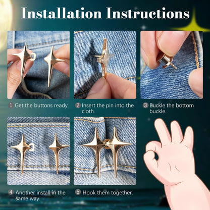 Jeans Button, 4 Sets Adjustable Star Button for Jeans, Detachable Decorative Waist Buckles, Perfect Fit Tighten Waist Adjustment Instant Button Pins for Pants - Silver - Image 4