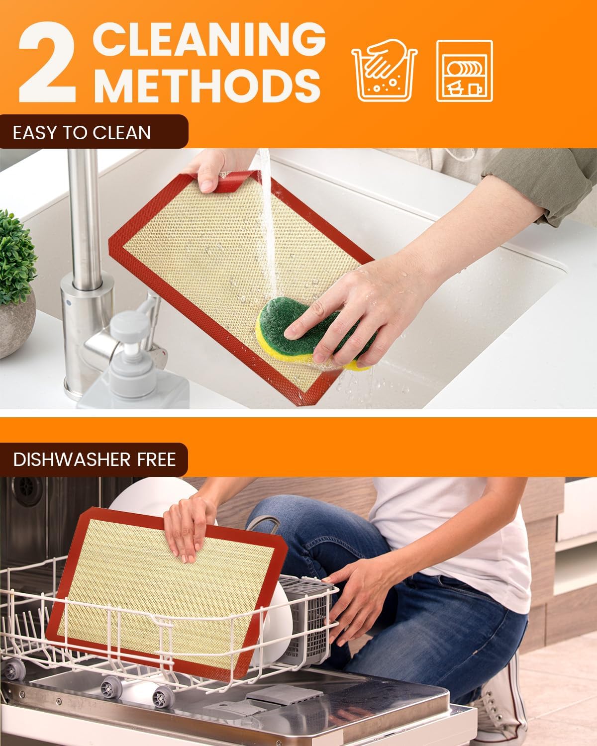 Silicone Mats, 2 Pack Nonstick Baking Sheet Liners, 26" x 11" Pastry Mat for Cookies, Candy, Bread & Pastry - Image 2