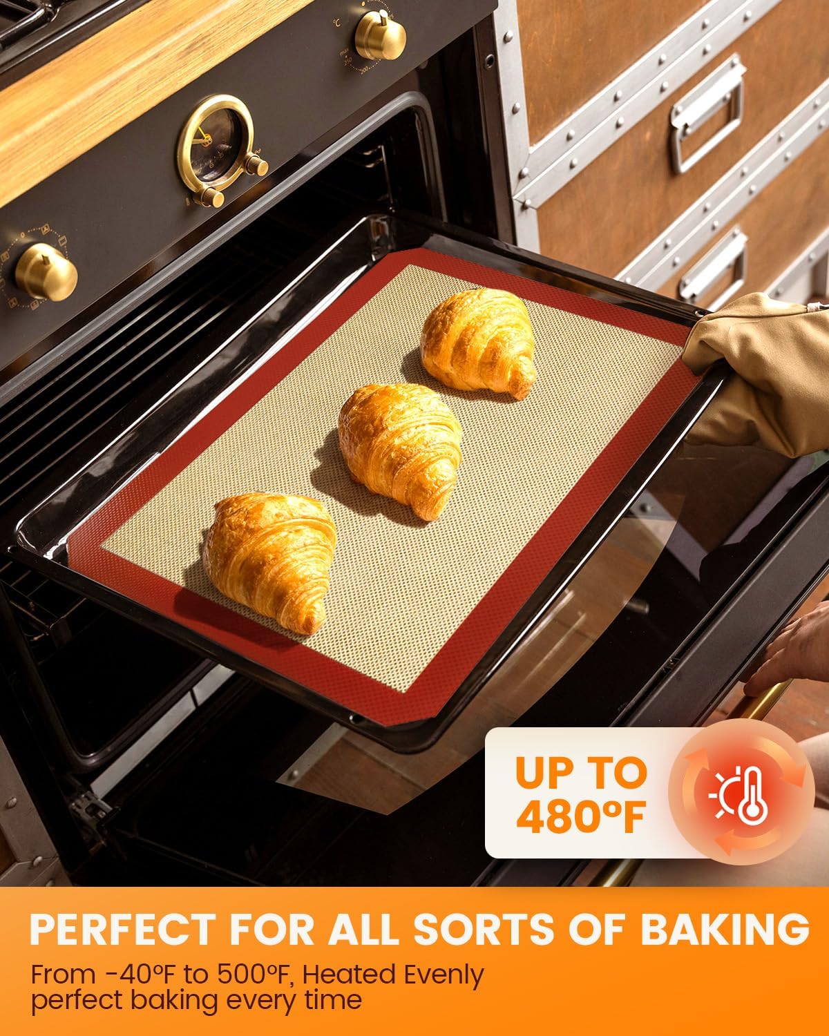 Silicone Mats, 2 Pack Nonstick Baking Sheet Liners, 26" x 11" Pastry Mat for Cookies, Candy, Bread & Pastry - Image 3