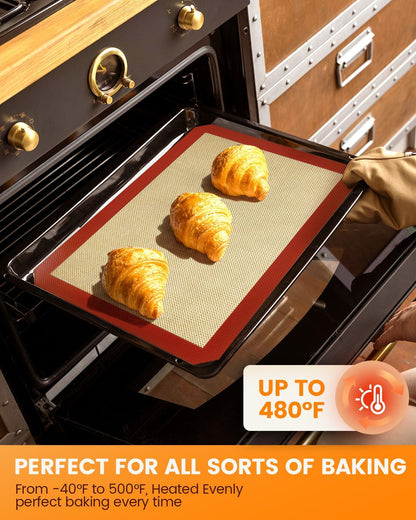 Silicone Mats, 2 Pack Nonstick Baking Sheet Liners, 26" x 11" Pastry Mat for Cookies, Candy, Bread & Pastry - Image 3