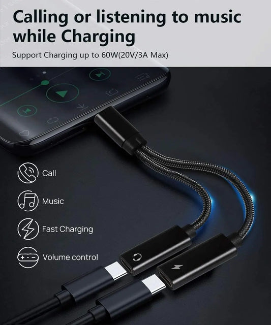USB C Splitter, Dual USB C Headphones and Charger Adapter with PD 60W Fast Charging for iPhone 16/16Pro/16Pro Max, Pixel 8 7 6XL,Samsung Galaxy S25 S24 S23 S22+ Note 20 and More - Image 2