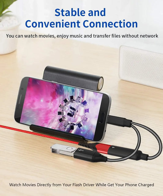 USB C OTG Adapter, 2 in 1 USB C Male to USB Female with 60W PD Charging Port Adapter Compatible with Galaxy S23 S22 Note 20, LG V40 V30, Google Pixel 6 XL,Google Chromecast with Google TV (Black) - Image 3