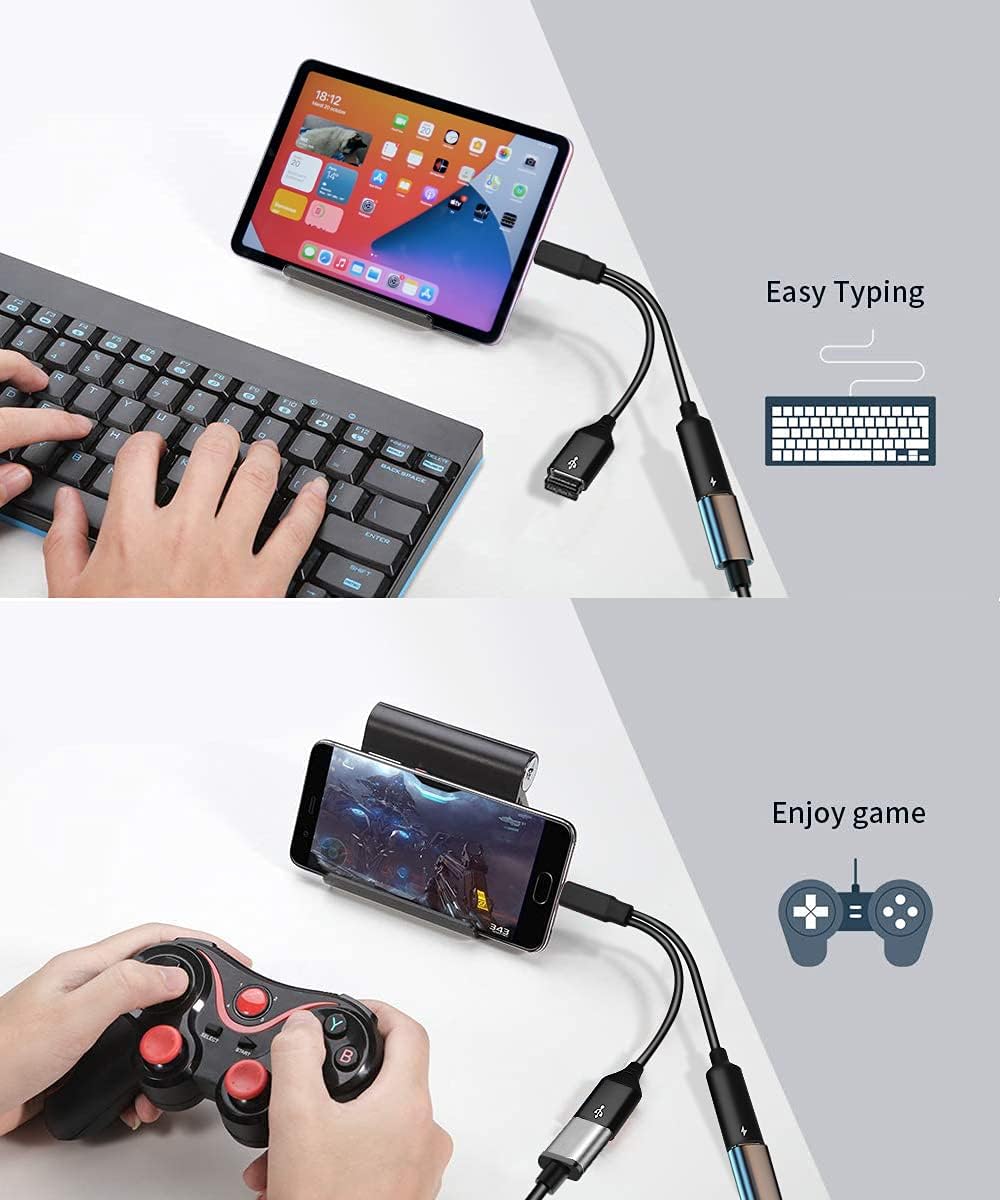USB C OTG Adapter, 2 in 1 USB C Male to USB Female with 60W PD Charging Port Adapter Compatible with Galaxy S23 S22 Note 20, LG V40 V30, Google Pixel 6 XL,Google Chromecast with Google TV (Black) - Image 4