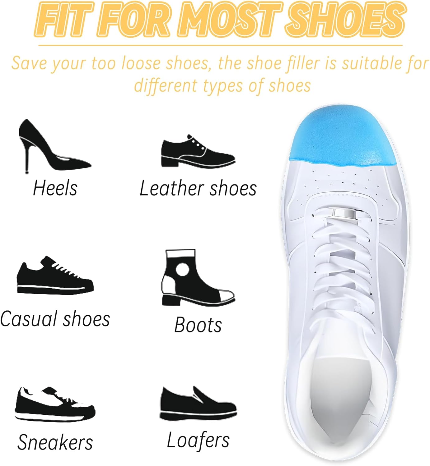 Shoe Filler for Too Big Shoes, Inserts to Make Shoe Smaller, Toe Filler Cushion Inserts for Loose Shoes, for Men and Women (L: one to Two Size Bigger) - Image 4