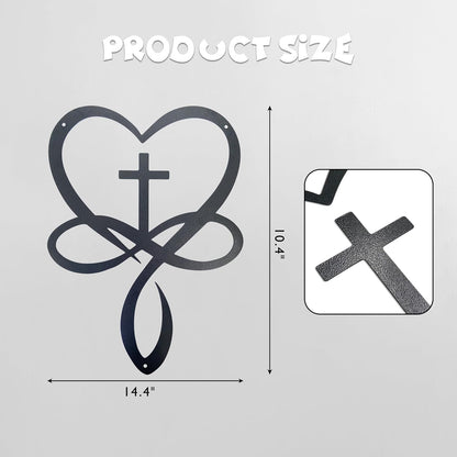Metal Infinity Heart Cross Wall Decor, Unique Cross Decorative Wall Art, Heart And Love Sign Wall Plaques, Love Gift For Adult Home Wedding, Decor Room Bedroom Living Room Decoration（Black Iron Vein) - Image 2