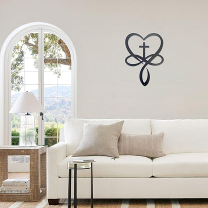 Metal Infinity Heart Cross Wall Decor, Unique Cross Decorative Wall Art, Heart And Love Sign Wall Plaques, Love Gift For Adult Home Wedding, Decor Room Bedroom Living Room Decoration（Black Iron Vein) - Image 4