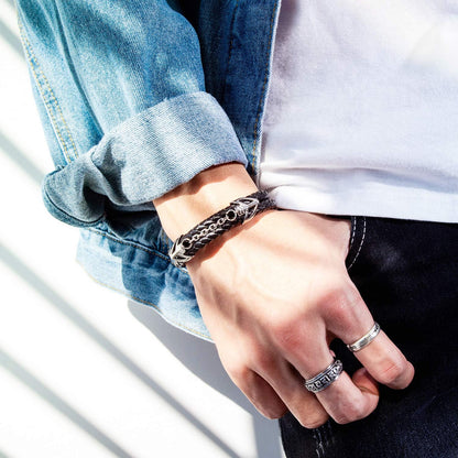 Mens Leather Bracelet with Stainless Steel Clasp Multi-Layer Braided Leather Mens Bracelet - Image 4