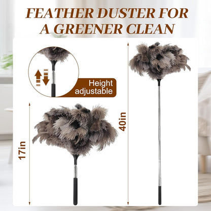 40 inches Extendable Ostrich Feather Duster， Fluffy Long Handle Reusable Duster for Cleaning Ceiling Fans, Pendant Lamps, High Ceilings, Blinds, and Furniture - Image 2