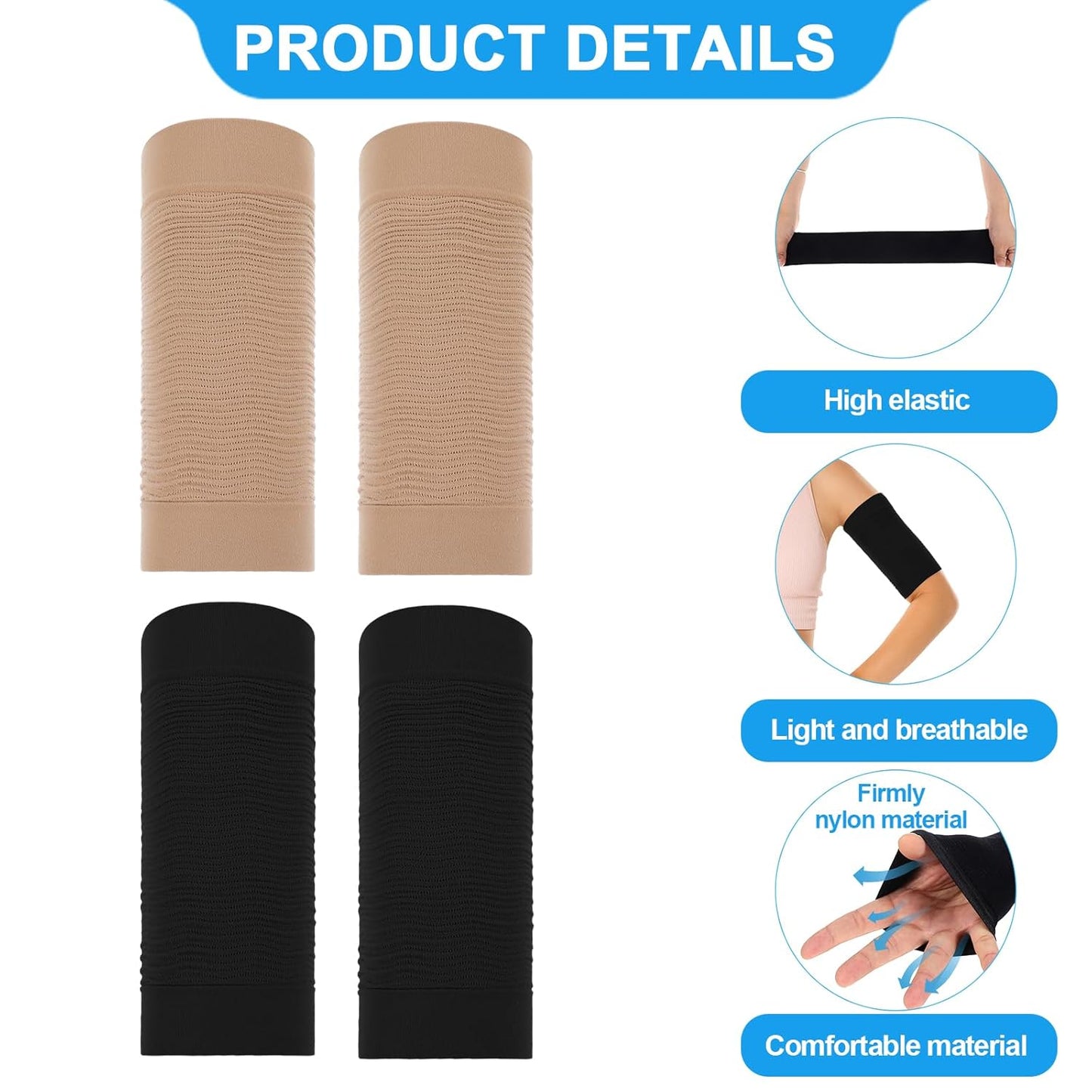 4 Pairs Arm Compression Sleeve for Women, Elastic Sport Arm Shapers Slim Upper Arm Wraps for Flabby Arms - Image 2