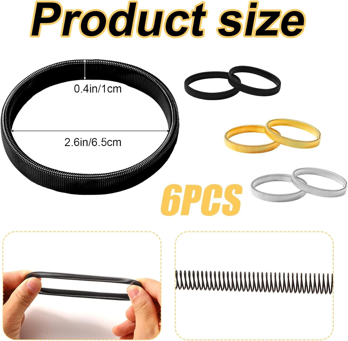 6pcs Sleeve Garters, Anti-Slip Shirt Sleeve Holder Stretchy Metal Arm Band Unisex Arm Strap to Hold up Sleeves Armbands for Women Men (Black, Gold, Silver) - Image 2
