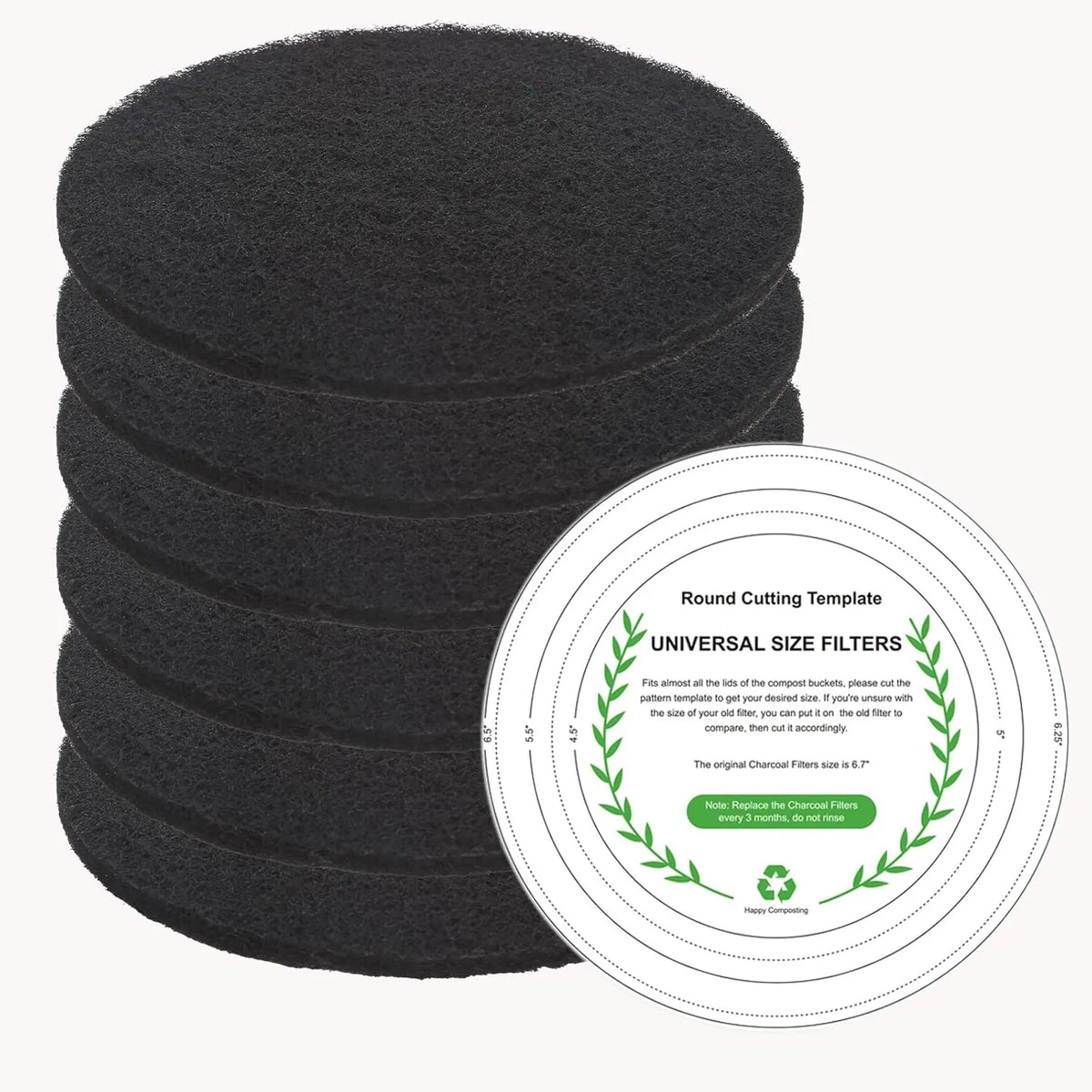 Charcoal Filters for Kitchen Compost Bin, 6 Pack Filters for Compost Pails Countertop Bin Replacement, Activated Charcoal Home Bucket Refill Sets, Round 6.7 Inch - Image 2