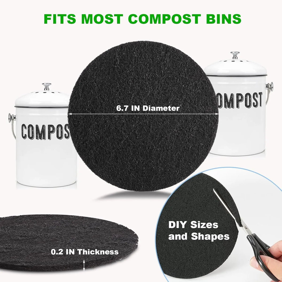Charcoal Filters for Kitchen Compost Bin, 6 Pack Filters for Compost Pails Countertop Bin Replacement, Activated Charcoal Home Bucket Refill Sets, Round 6.7 Inch - Image 4