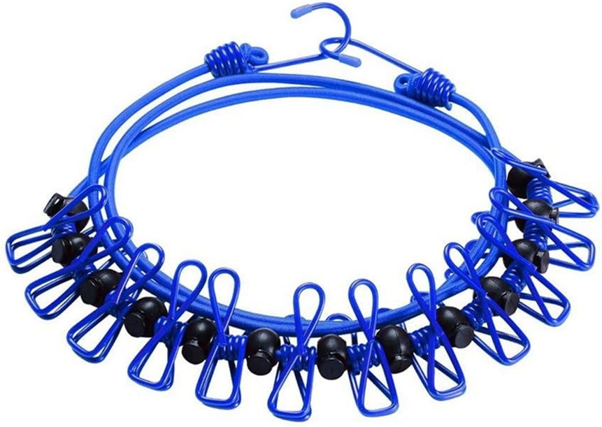 2 Pack 5.84 Feet Windproof Clothesline with 12 Blue Clips, Adjustable Clothes Line for Home, Travel and Outdoor Hanging Clothes - Image 2
