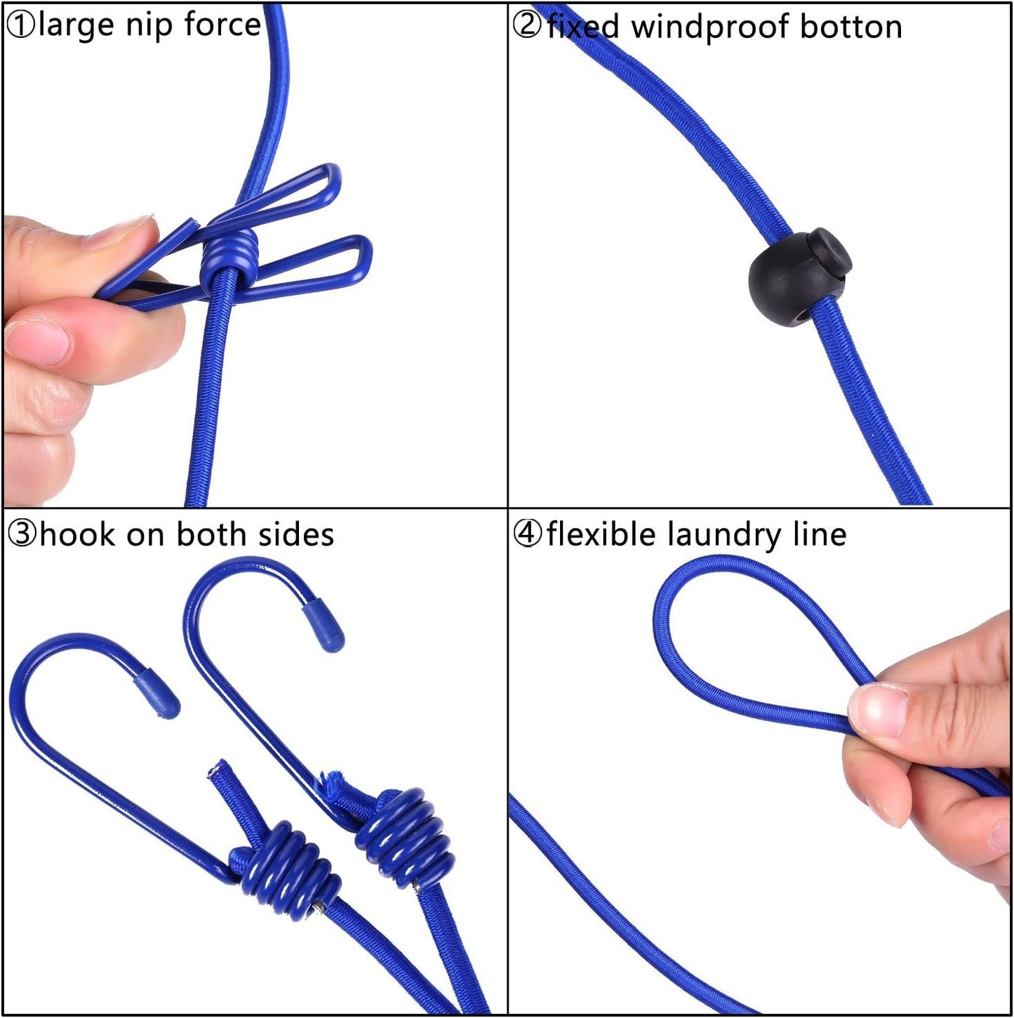 2 Pack 5.84 Feet Windproof Clothesline with 12 Blue Clips, Adjustable Clothes Line for Home, Travel and Outdoor Hanging Clothes - Image 4