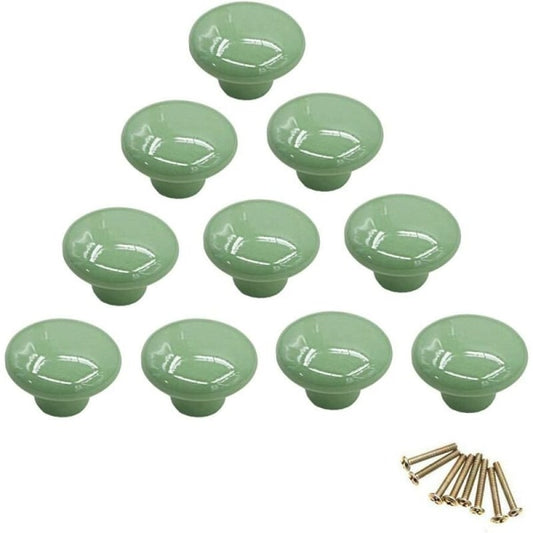 Ceramic Knobs: Green Porcelain Drawer and Cabinet Handles, Vintage Spring Interior Accessories, Compatible with Various Brands