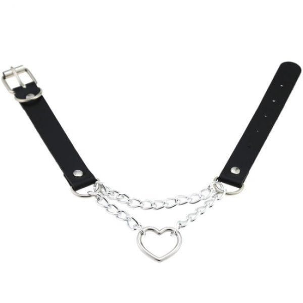Black PU Leather Necklace with Heart - Image 3