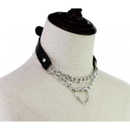Black PU Leather Necklace with Heart - Image 5