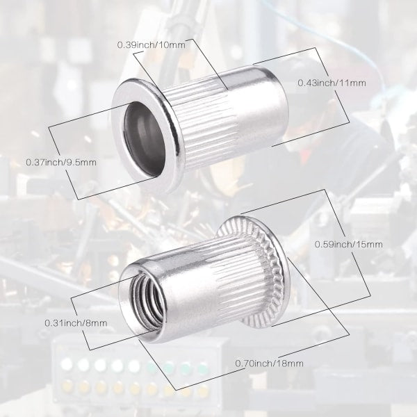 60pcs 304 Stainless Steel Rivet Nut M8 Flat Head Blind Nut Threaded Rivet Nut Rivet Nut for Threaded Insert Plys - Image 2