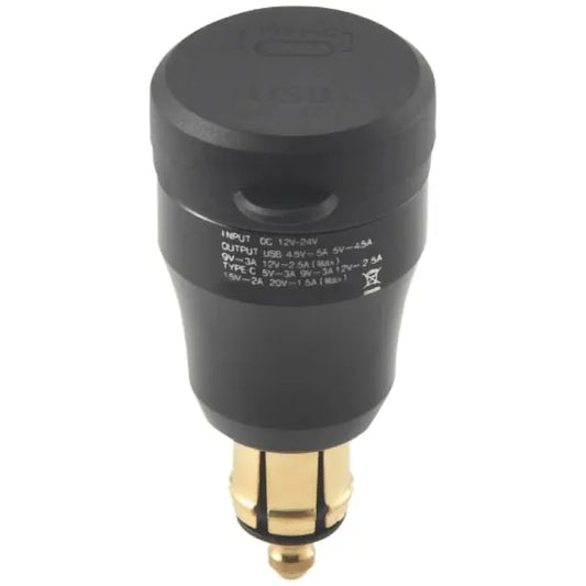 Motorcycle Waterproof Fast Charger with USB Type-C Port 12V/24V Qc3.0 Power Din Connector Black