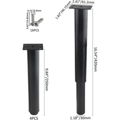 (25-42 cm, black) Set of 4 sturdy adjustable metal furniture legs - Image 4