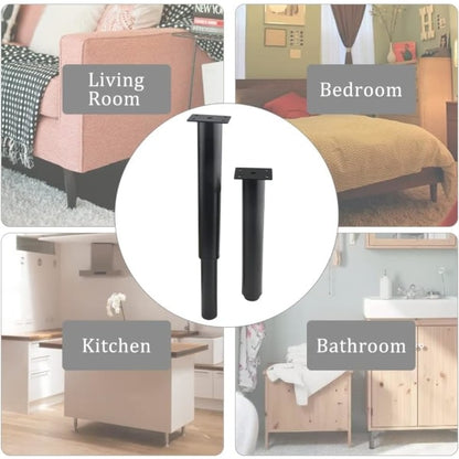 (25-42 cm, black) Set of 4 sturdy adjustable metal furniture legs - Image 5