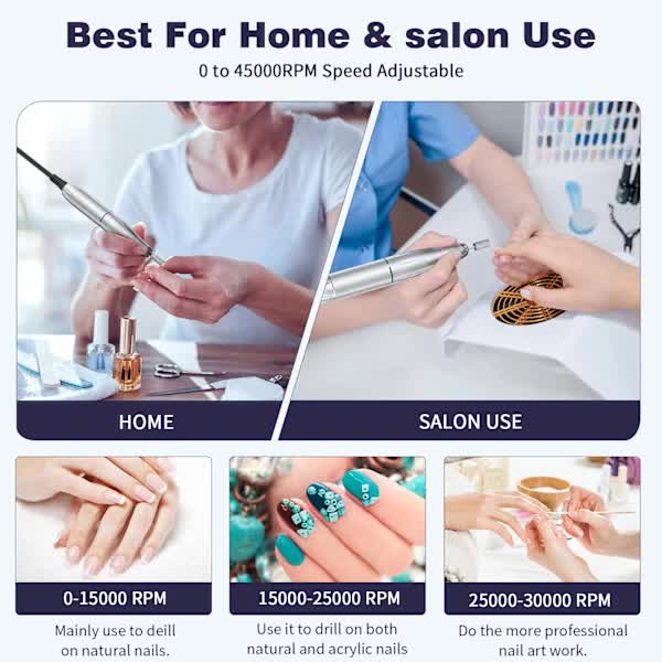 Electric Nail File Rechargeable Portable 45000 rpm Pink - Image 2