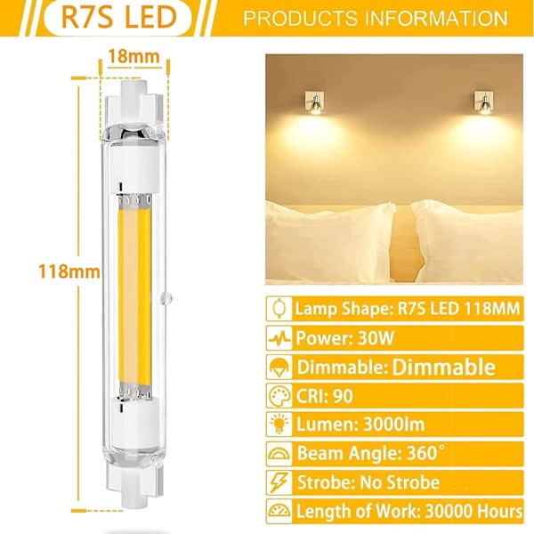 2 Pcs R7s 118mm 30W Dimmable LED Bulb Warm White 3000K Flicker Free - Image 5