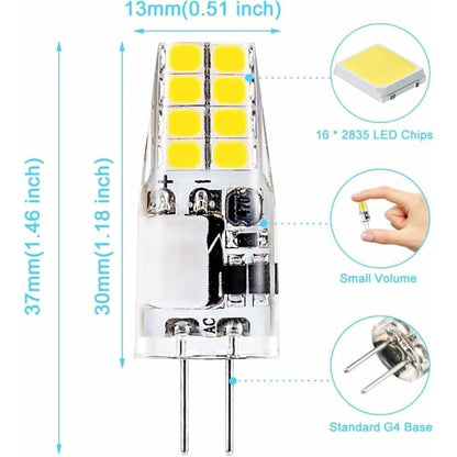 G4 LED Bulb 3W 6000K Cool White Equivalent to 35W Halogen 12V AC/DC 300 Lumens Non-Dimmable 10 Pack - Image 2